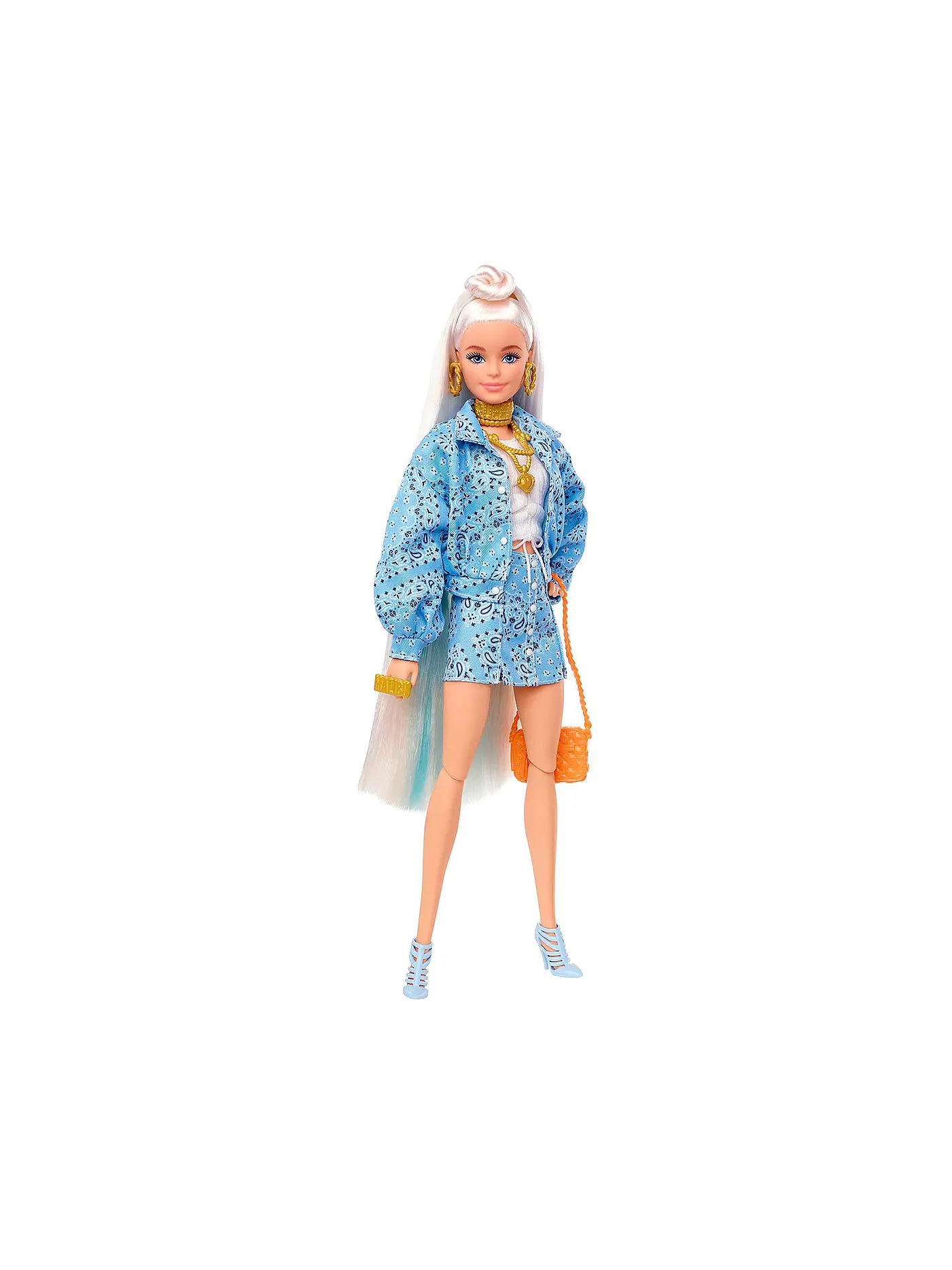 MATTEL | Barbie Extra Puppe mit hellblauem Rock & Jacke (blonde Haare) | 